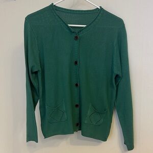 Women’s Green Button-Front Knit Sweater Cardigan